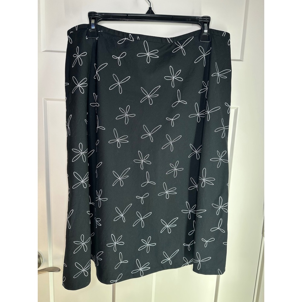 New York & Company Black Classic Floral Midi Skirt Womens 16 A-Line Cotton - Picture 3 of 7